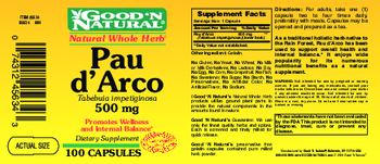 Good 'N Natural Pau D'Arco Tabebuia Impetiginosa 500 mg - supplement