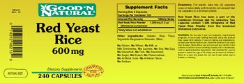 Good 'N Natural Red Yeast Rice 600 mg - supplement