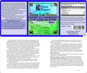 Green Pasture Blue Ice Royal Butter Oil/Fermented Cod Liver Oil Blend Gel Non-Flavored - supplement