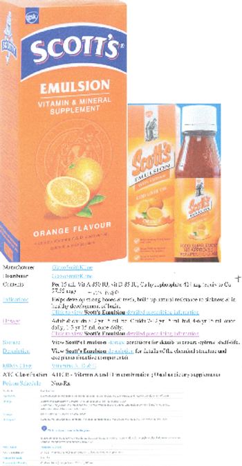 Gsk Scott's Emulsion Cod Liver Oil Orange Flavour - vitamin mineral supplement
