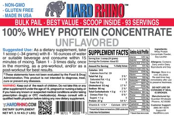 Hard Rhino 100% Whey Protein Concentrate Unflavored - supplement