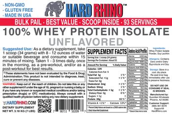 Hard Rhino 100% Whey Protein Isolate Unflavored - supplement