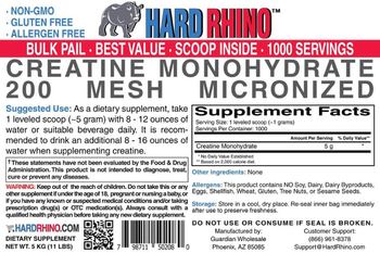 Hard Rhino Creatine Monohydrate 200 Mesh Micronized - supplement