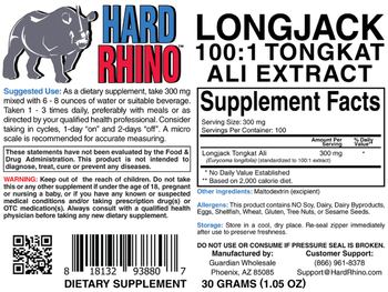 Hard Rhino Longjack 100:1 Tongkat Ali Extract - supplement