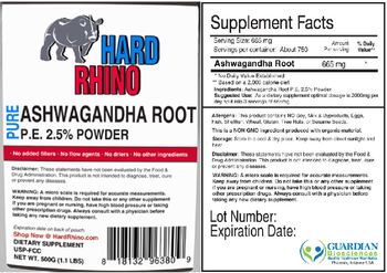 Hard Rhino Pure Ashwagandha Root P.E. 2.5% Powder - supplement