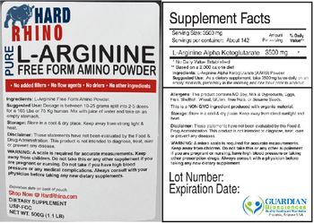 Hard Rhino Pure L-Arginine Free Form Amino Powder - supplement