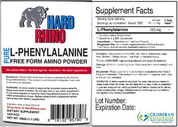 Hard Rhino Pure L-Phenylalanine Free Form Amino Powder - supplement