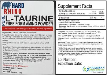 Hard Rhino Pure L-Taurine Free Form Amino Powder - supplement