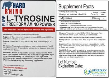 Hard Rhino Pure L-Tyrosine Free Form Amino Powder - supplement