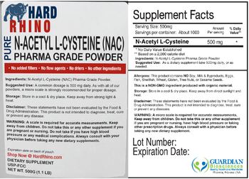 Hard Rhino Pure N-Acetyl L-Cysteine (NAC) Pharma Grade Powder - supplement