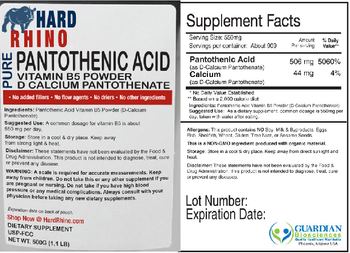 Hard Rhino Pure Pantothenic Acid Vitamin B5 Powder D Calcium Pantothenate - supplement