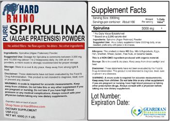 Hard Rhino Pure Spirulina (Algae Pratensis) Powder - supplement