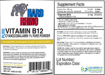 Hard Rhino Pure Vitamin B12 Cyanocobalamin 1% Pure Powder - supplement