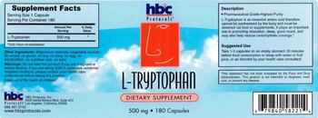 HBC Protocols L-Tryptophan 500 mg - supplement