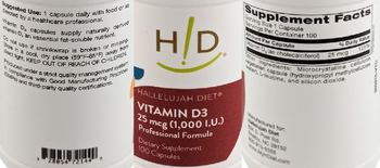 H!D Hallelujah Diet Vitamin D3 25 mcg (1,000 I.U.) - supplement