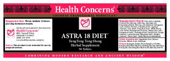 Health Concerns Astra 18 Diet - herbal supplement