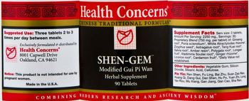 Health Concerns Shen-Gem - modified gui pi wan herbal supplement