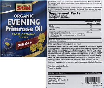 Health From The Sun Organic Evening Primrose Oil - supplement