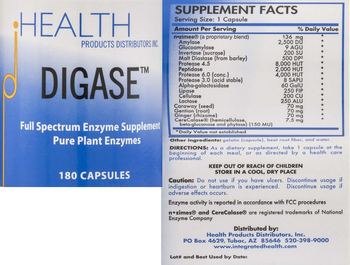 HEALTH PRODUCTS DISTRIBUTORS INC. Digase - full spectrum enzyme supplement