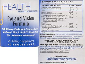 HEALTH PRODUCTS DISTRIBUTORS INC. Eye And Vision Formula - supplement