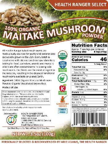 Health Ranger Select 100% Organic Maitake Mushroom Powder - supplement