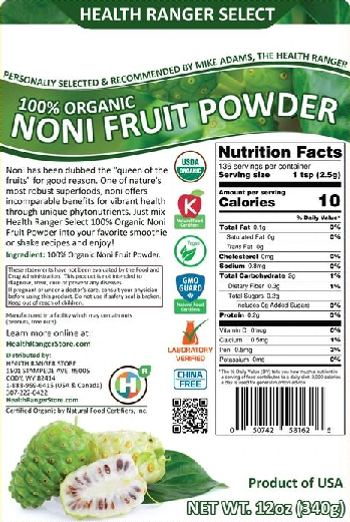 Health Ranger Select 100% Organic Noni Fruit Powder - supplement