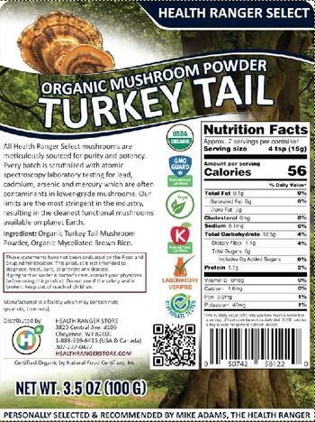 Health Ranger Select Organic Mushroom Powder Turkey Tail - supplement