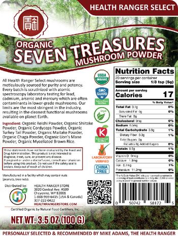 Health Ranger Select Organic Seven Treasures Mushroom Powder - supplement