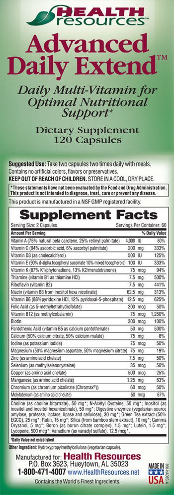 Health Resources Advanced Daily Extend - supplement