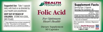 Health Resources Folic Acid - supplement