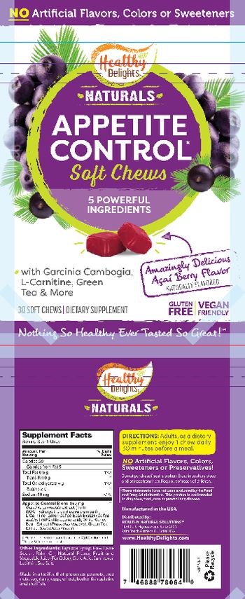 Healthy Delights Naturals Appetite Control Soft Chews Amazingly Delicious Acai Berry Flavor - supplement