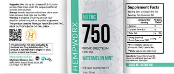 HempWorx 750 Broad Spectrum CBD Oil Watermelon Mint - supplement