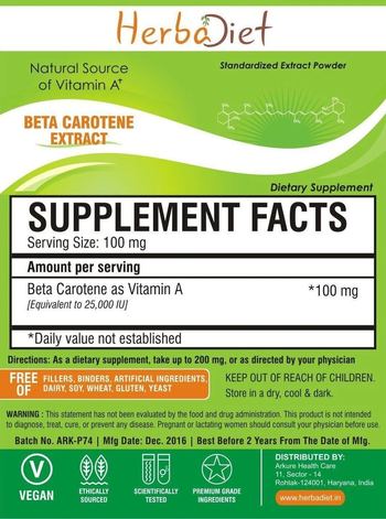 Herbadiet Beta Carotene Extract - supplement