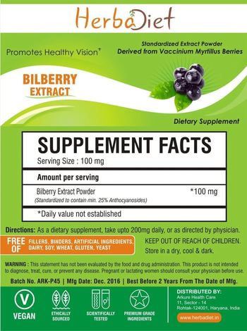 Herbadiet Bilberry Extract - supplement