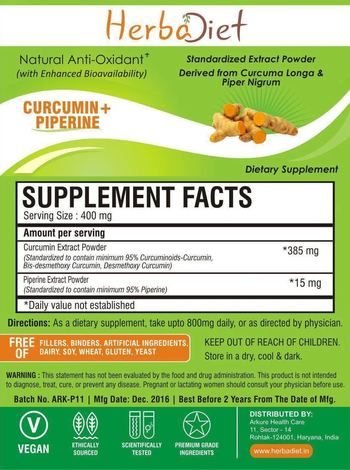Herbadiet Curcumin + Piperine - supplement