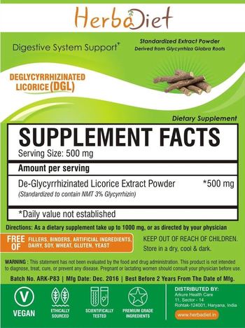 Herbadiet Deglycyrrhizinated Licorice (DGL) - supplement
