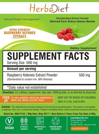 Herbadiet Extra Strength Raspberry Ketones Extract - supplement