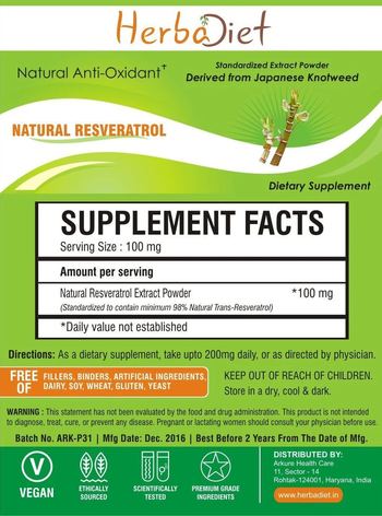 Herbadiet Natural Resveratrol - supplement