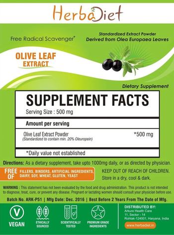 Herbadiet Olive Leaf Extract - supplement