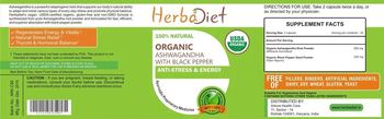 Herbadiet Organic Ashwagandha with Black Pepper - supplement