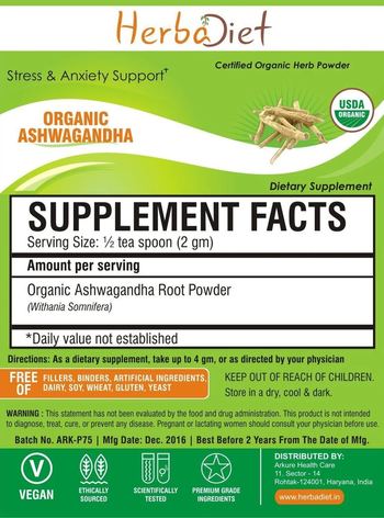 Herbadiet Organic Ashwagandha - supplement