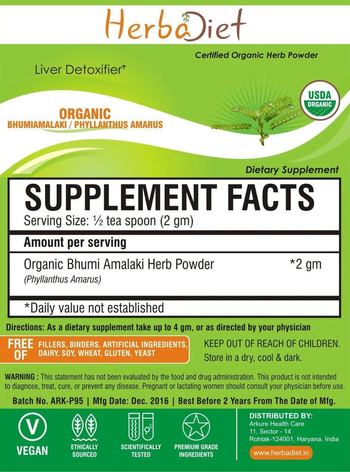 Herbadiet Organic Bhumiamalaki / Phyllanthus Amarus - supplement