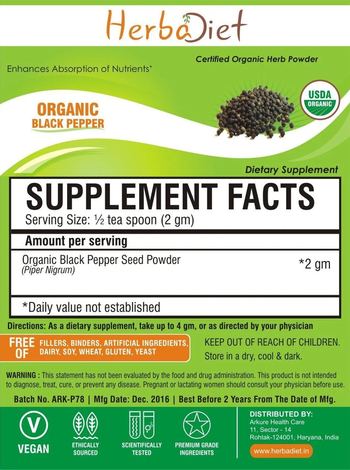 Herbadiet Organic Black Pepper - supplement
