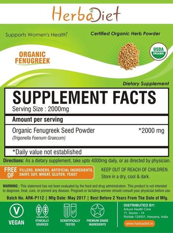 Herbadiet Organic Fenugreek - supplement