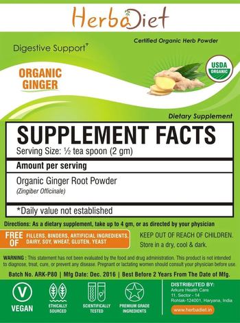 Herbadiet Organic Ginger - supplement