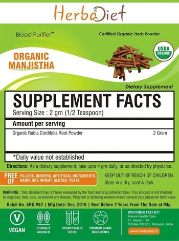 Herbadiet Organic Manjistha - supplement