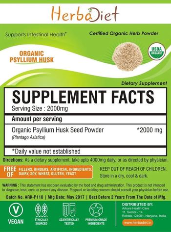 Herbadiet Organic Psyllium Husk - supplement