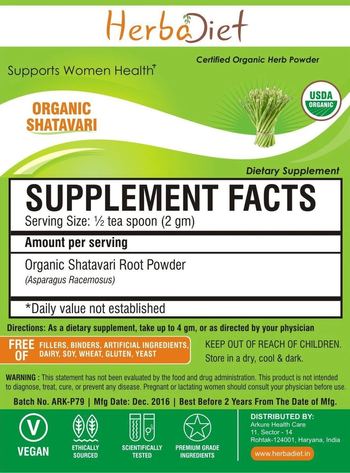 Herbadiet Organic Shatavari - supplement