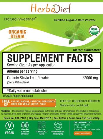 Herbadiet Organic Stevia - supplement