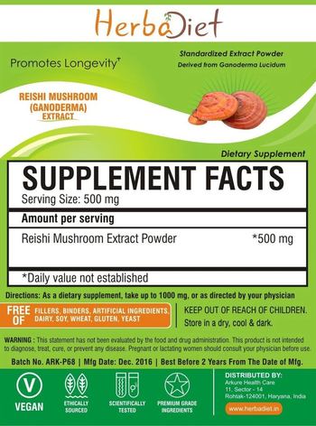 Herbadiet Reishi Mushroom (Ganoderma) Extract - supplement